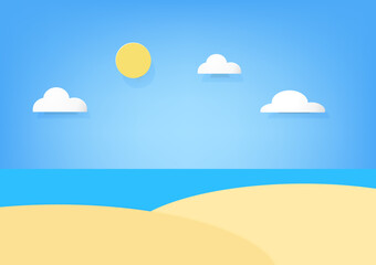 Fototapeta na wymiar Paper cut of blue sky and beach background.