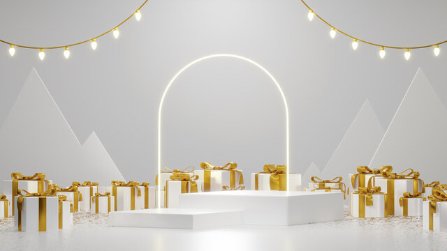 Merry christmas holiday theme empty space podium realistic image for product presentation