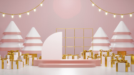Obraz premium Merry christmas holiday theme empty space podium realistic image for product presentation