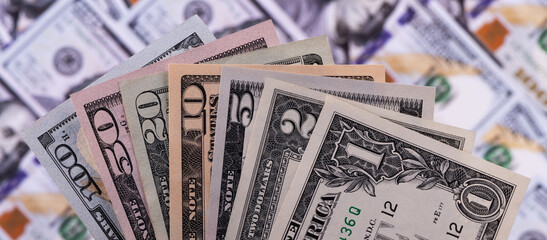 Collected American 1, 2, 5, 10, 20, 50, 100 dollar bills 