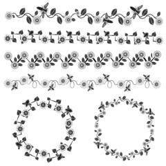 Obraz premium Flowers in black and white vector set 4