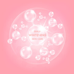Whitening solution complex with Chemical formula from nature. Beauty treatment skin care. Serum collagen gluta vitamins pink. Medical and scientific concepts. 3D Vector EPS10