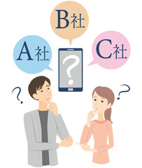 どの会社のサービスを選べば良いかを迷う若い夫婦