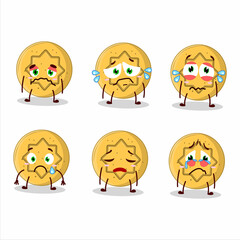 Dalgona candy flower cartoon character with sad expression