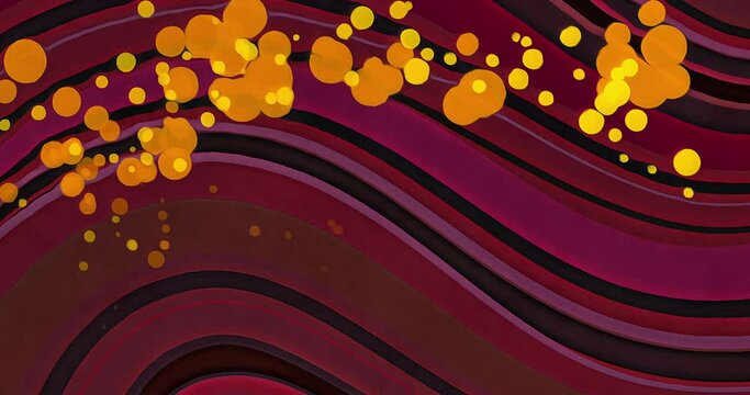 An abstract striped colored background in deep red hues with orange and yellow dripping paint effects that spread and merge.