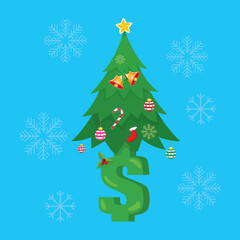 Christmas tree money with dollar signs, Illustration vector cartoon
