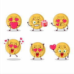 Dalgona candy snowflake cartoon character with love cute emoticon