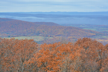 The beautiful view from Skyline Drive in Shenandoah National Park on the Blue Ridge Mountains of Virginia
