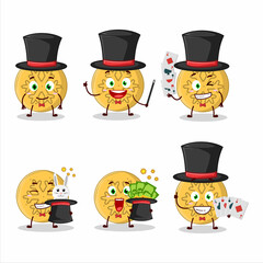 A dalgona candy snowflake Magician cartoon character perform on a stage