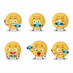 Photographer profession emoticon with dalgona candy snowflake cartoon character