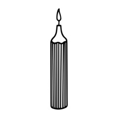 Burning wax candle. Hand-drawn vector illustration in doodle style