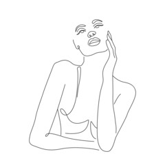 Woman Abstract Continuous One Line Vector Drawing. Style Template with Abstract Female Face. Modern Minimalist Simple Linear Style. Beauty Fashion Design 