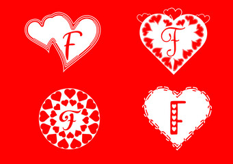 F letter logo with love icon, valentines day design template