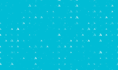 Seamless background pattern of evenly spaced white Christmas deers of different sizes and opacity. Vector illustration on cyan background with stars