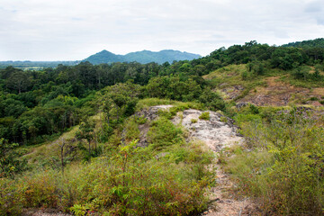 Fototapeta na wymiar View landscape with mountain forest of Khao Lon Adventure for thai people and foreign travelers travel visit rest relax hiking trekking on viewpoint in jungle at Sarika city in Nakhon Nayok, Thailand