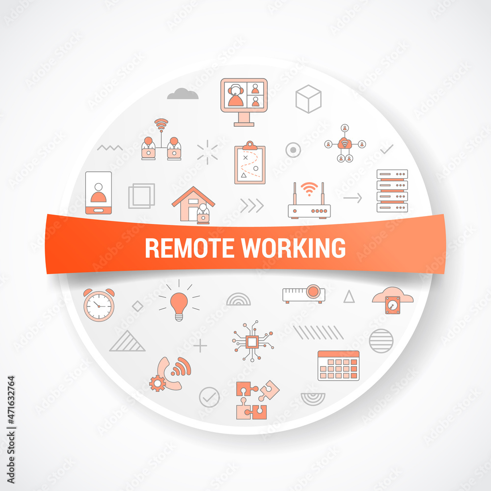 Wall mural remote working concept with icon concept with round or circle shape