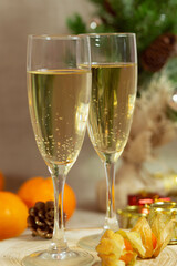 Two glasses of champagne, christmas still life photo
