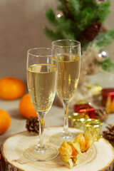 Two glasses of champagne, christmas still life photo