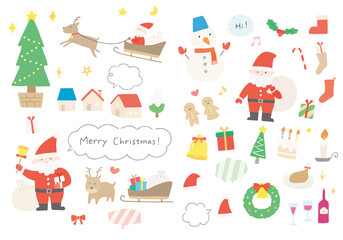 クリスマスにまつわる手描きイラストセット（カラー/輪郭線なし）