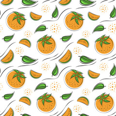 Tangerines and slices on a white background. Seamless pattern.