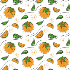 Tangerines and slices on a white background. Seamless pattern.