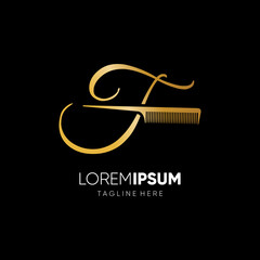 Letter F Hair Comb Stylish Script Logo Design Vector Icon Graphic Emblem Illustration