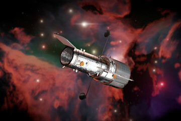 Fototapeta na wymiar Space Telescope Hubble in Open Space. 3d Rendering