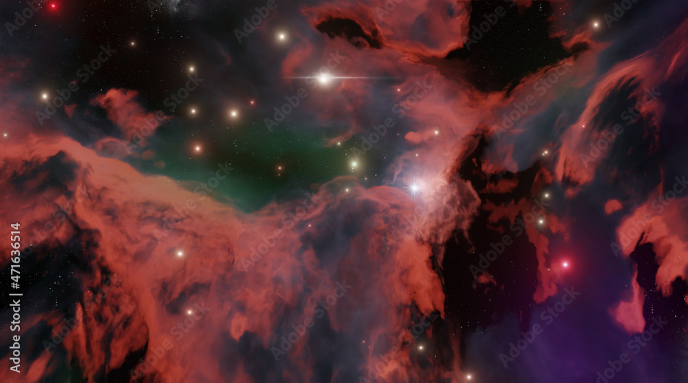 Poster multicolor beautiful galaxy outer space night sky nebula. 3d rendering