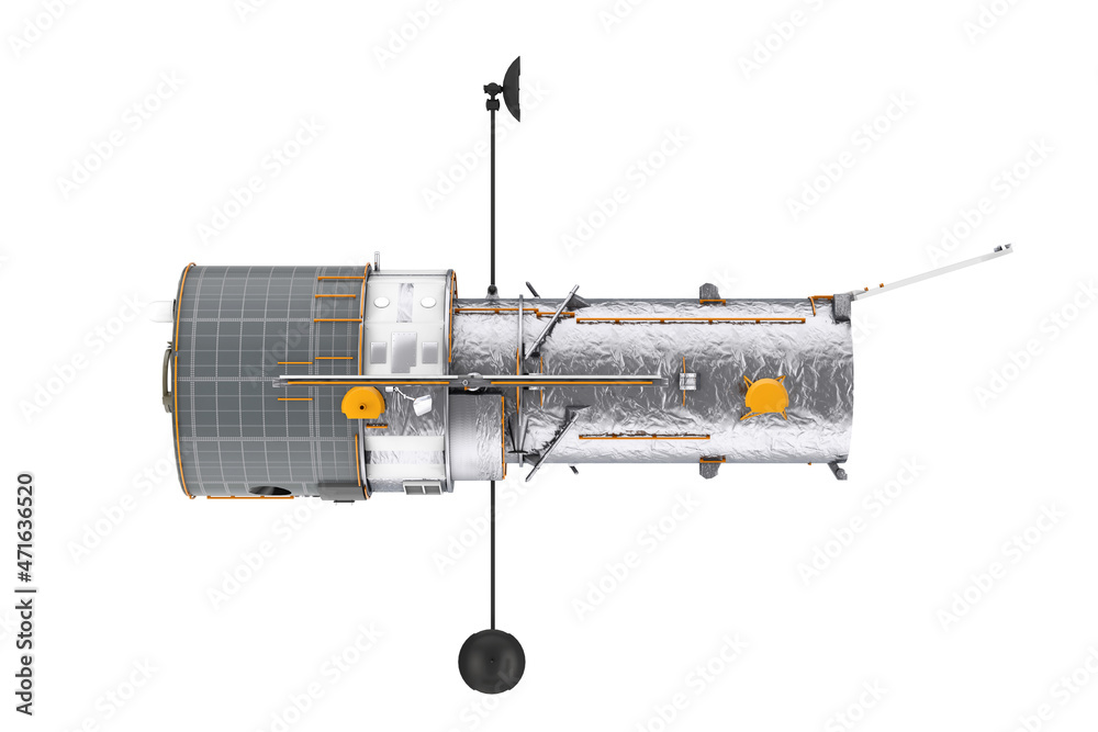 Poster space telescope hubble. 3d rendering