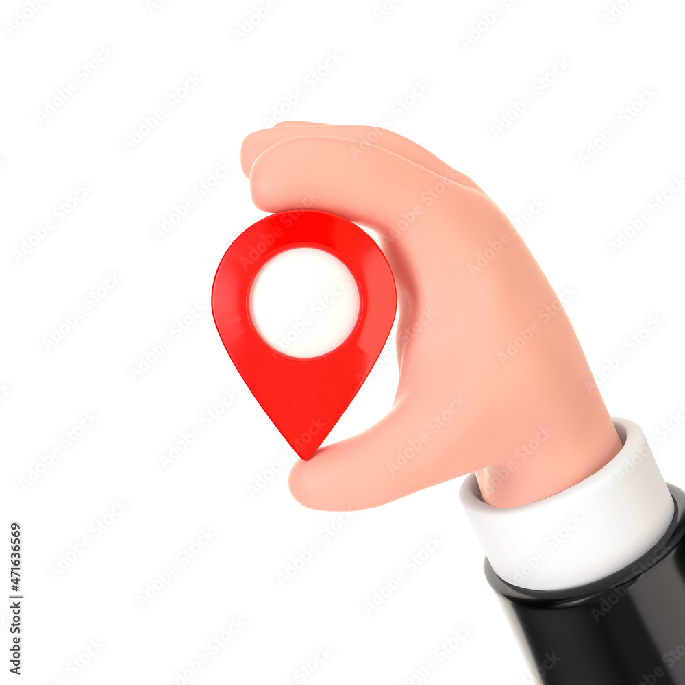 Leinwandbilder cartoon hand holding red map pointer pin. 3d rendering