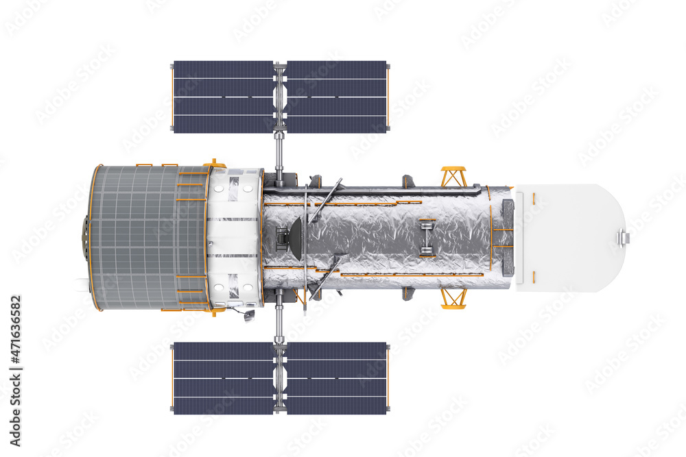 Poster space telescope hubble. 3d rendering