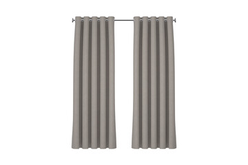 Two Window Gray Curtains Hanging on the Rail. 3d Rendering