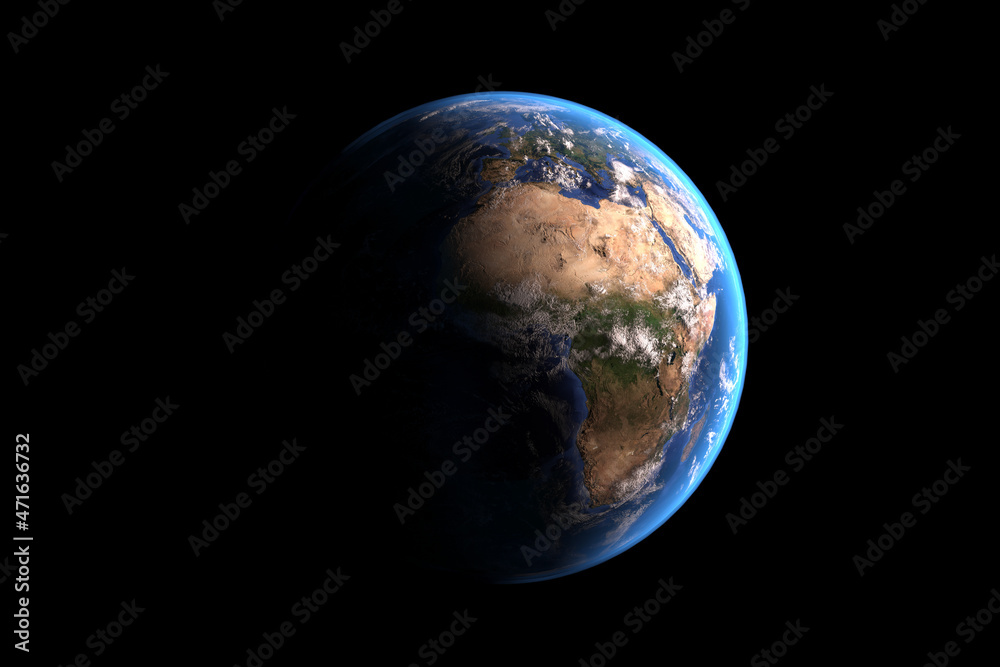Poster View of Planete Earth World Globe from Space. Elements of this image furnished by NASA. 3d Rendering