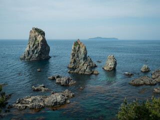 Fototapeta na wymiar 青海島と海。Omi Island and the sea.
