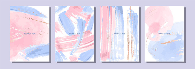 Vector abstract background for invitations, cards, banners. Pink and blue brush strokes, no splashes of gold