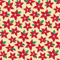 Seamless pattern poinsettia Christmas floral plant.New year 2022 ornament.Decoration botanical design.