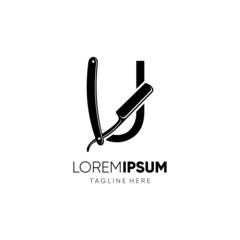 Letter U Straight Razor Logo Design Vector Icon Graphic Emblem Illustration