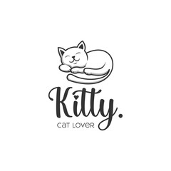 Cat sitting smiling Logo design vector template