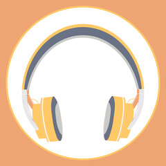 Illustration on a square background, square, tile - Headphones. Design element music, podcasts