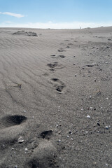 砂浜に続く足あと