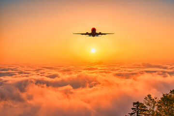津別峠の雲海と飛行機合成