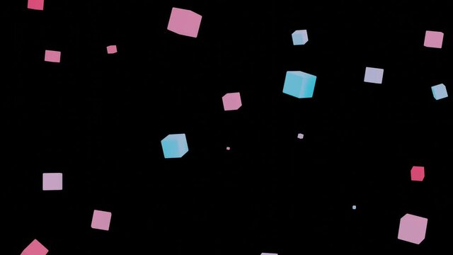 abstract background from cubes flying glowing neon light. looped animation. 3d render