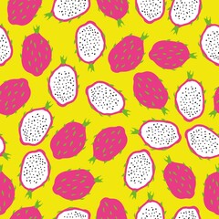 Simple dragon fruit pattern. Yellow background, ripe dragon fruit. The print is well suited for textiles, Wallpaper and packaging.