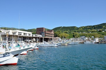 稲取金目や雛のつるし飾りでも有名な伊豆稲取の漁港風景です。