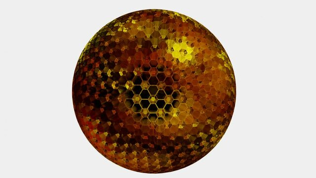 abstract sphere with different cutouts slowly rotates on a white background. looped animation. 3d render