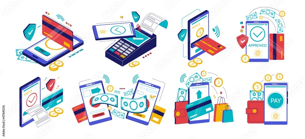 Poster mobile payments. wireless money transfer. paying taxes and bills. web banking application. online sh
