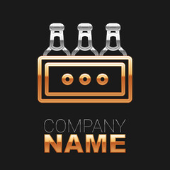 Line Pack of beer bottles icon isolated on black background. Wooden box and beer bottles. Case crate beer box sign. Colorful outline concept. Vector