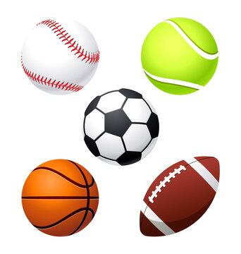 various cartoon stylized american sports balls