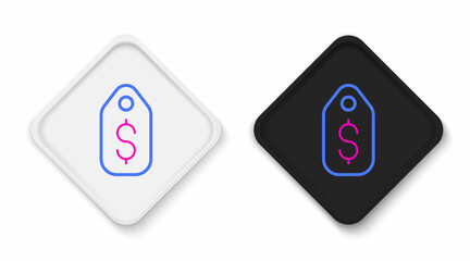 Line Price tag with dollar icon isolated on white background. Badge for price. Sale with dollar symbol. Promo tag discount. Colorful outline concept. Vector