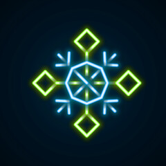 Obraz premium Glowing neon line Snowflake icon isolated on black background. Merry Christmas and Happy New Year. Colorful outline concept. Vector